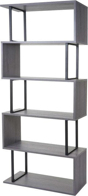 BERLINLODGE Bücherregal mit 3D-Struktur in Grau, Standregal mit 5 Ebenen aus Metall und MDF, H x B x T: 183 x 80 x 30 cm - Bild 1