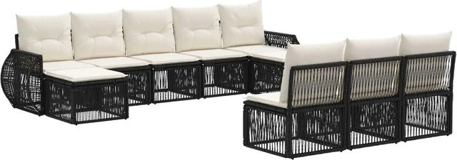 vidaXL Gartensofa-Set 10-teilig aus Poly-Rattan in Schwarz und Cremeweiß mit Polsterung und Ottomane - Bild 1