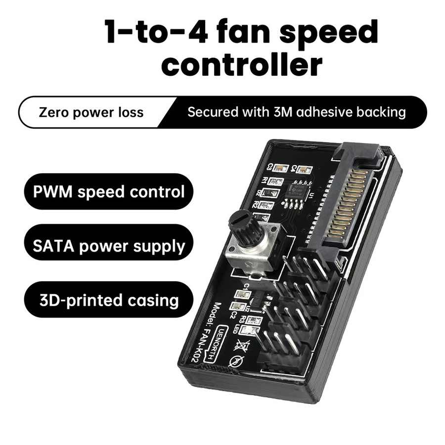 Aideepen 60 W Hochleistungs-Hub-Controller für PC-Lüfter mit PWM-Geschwindigkeitsregelung, Schwarz - Bild 1