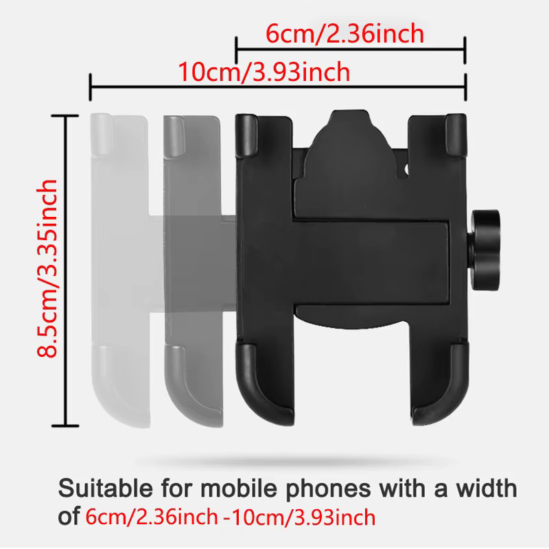 TOKOHANSUN Aluminium Smartphone Halterung für Lenker oder Spiegel, Schwarz, passend für 4 bis 6 Zoll Handys - Bild 4
