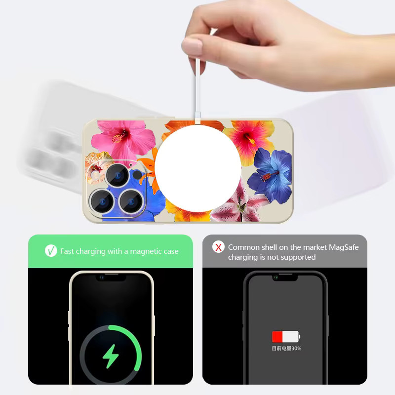 YISHANGOU Handyhülle mit buntem Blumenmuster für iPhone 11 bis iPhone 17 Pro Max, magnetisches Soft TPU Cover in Schwarz und Multicolour - Bild 3