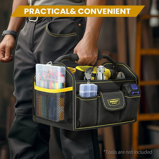 WINHUNT Werkzeugtasche aus Stahl in Schwarz mit 10 Taschen und breiter Öffnung zur Organisation deiner Werkzeuge - Bild 1