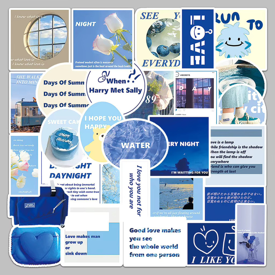50 Stück blaue Tagebuch-Aufkleber im INS-Stil von YourLife Store als ästhetisches Pastell-Dekor für Handyhüllen und Guka aus Papier - Bild 2