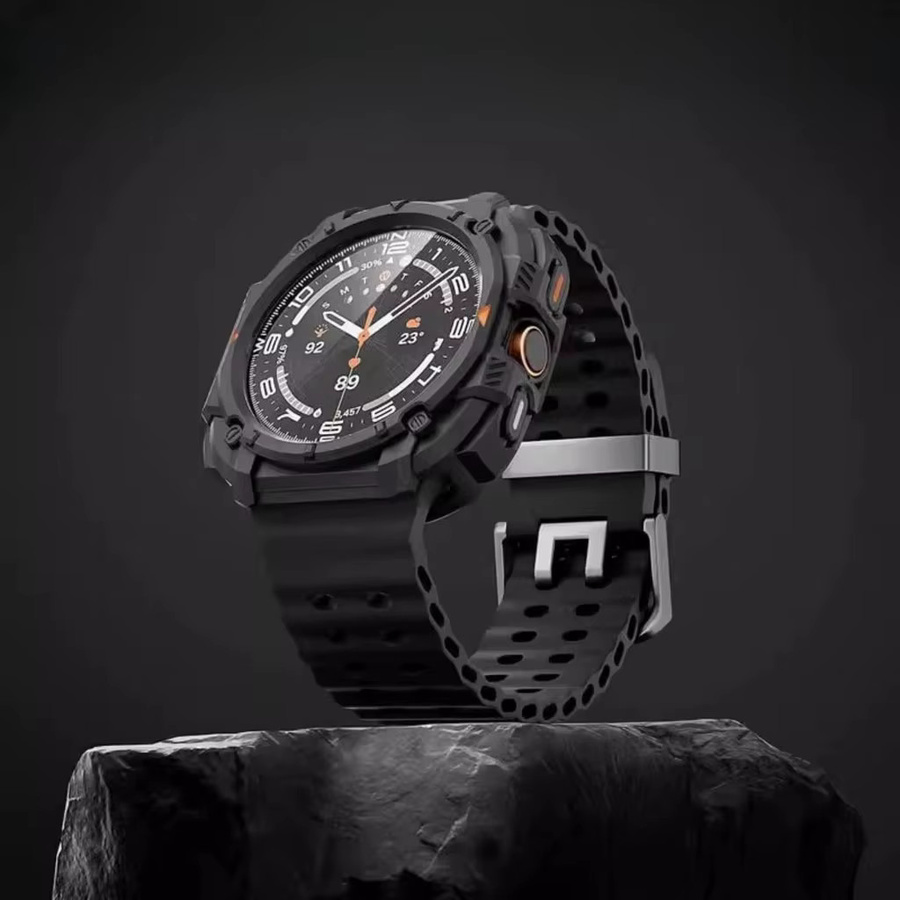 CAOWTAN Uhrenarmband und Hülle, Silikon, Schwarz, Samsung Galaxy Watch Ultra 47mm - Bild 1