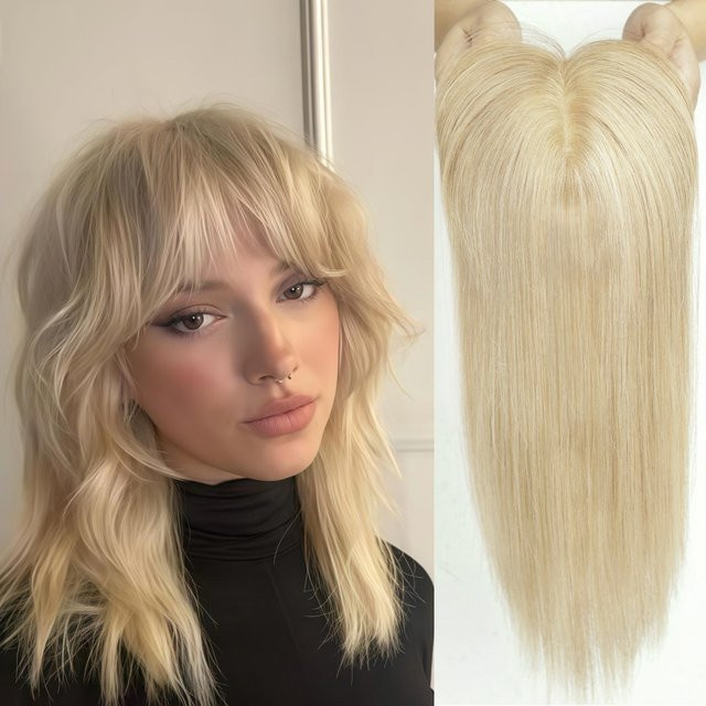HAIRCUBE Remy-Echthaar-Topper, 25,4 cm, hellblond, Seidenbasis, Clip-in, Damen - Bild 1