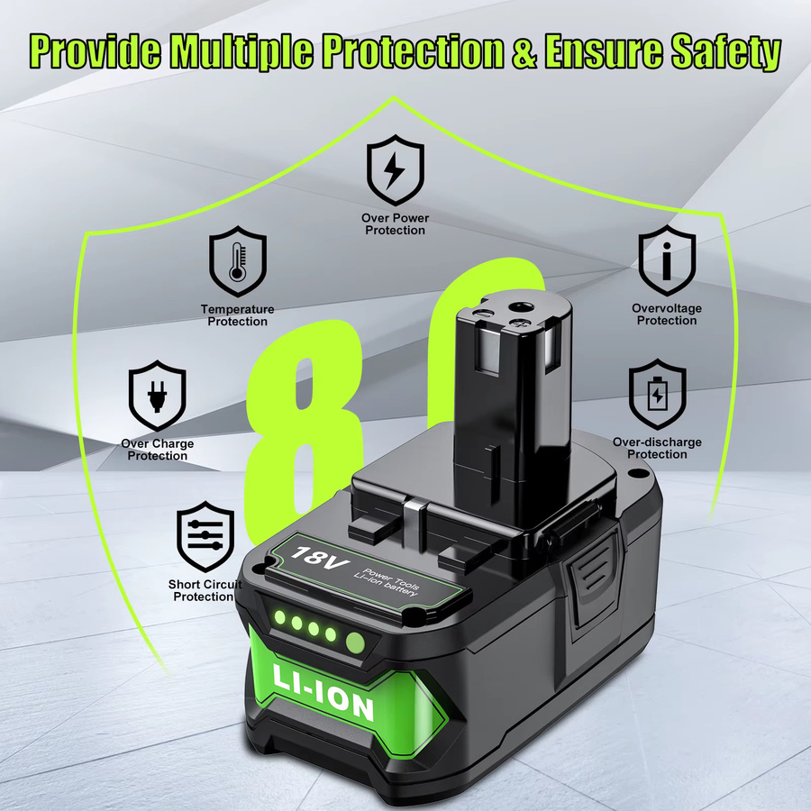 Bonadget Li-Ion Akku 8000 mAh für Ryobi 18 V Elektrowerkzeuge, Schwarz - Bild 4