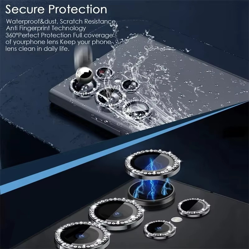 Samsung Galaxy S25 Ultra Kamera Glas Objektiv Schutz mit HD Glitter Diamant Metall Ring in Pink und Silver für Galaxy S24 FE S22 S23 Plus - Bild 2
