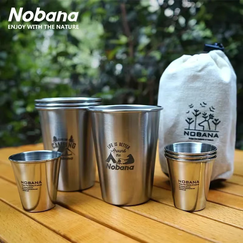 CLS&NOBANA Outdoor Becher-Set aus Edelstahl 304 in Silber für Camping und Wandern - Bild 1