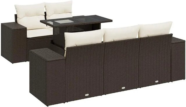 vidaXL 6-tlg Garten-Sofagarnitur in L-Form aus braunem PE-Rattan mit Tisch und Polsterkissen - Bild 1