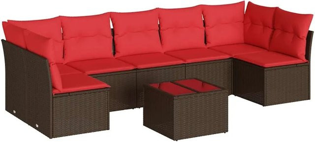 vidaXL 8-teilige Garten-Sofagarnitur in L-Form aus braunem Poly-Rattan mit Sitzkissen und Rückenkissen - Bild 1