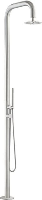 Euroshowers Außendusche Gartendusche aus Edelstahl 316 in Silber mit Kopf- und Handbrause für Kalt- und Warmwasser, Höhe: 230 cm - Bild 1