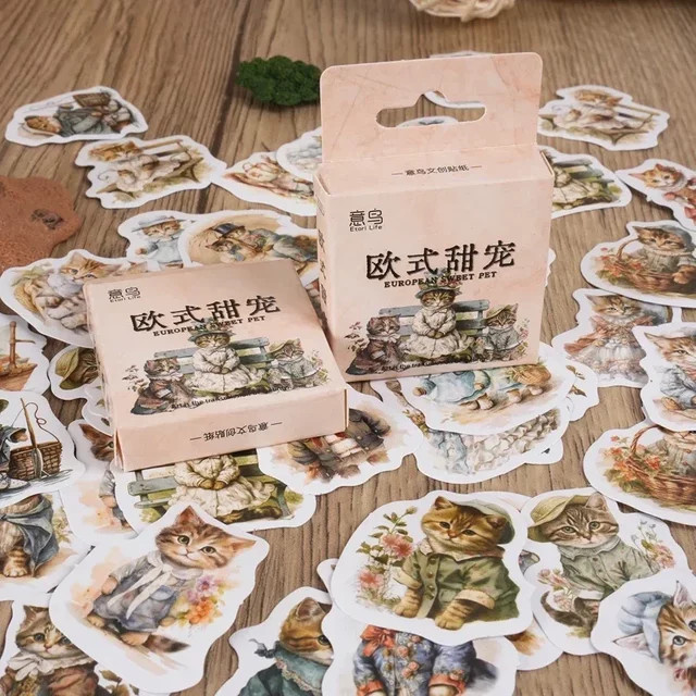 46 Stück Mini Box Aufkleber mit süßen Haustier- und Katzenmotiven, buntes Briefpapier zum Siegeln und Gestalten von Sammelalben, Durchmesser: 4 cm - Bild 1