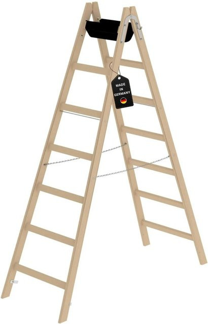 PROREGAL Sprossen-Stehleiter aus Holz in Braun mit 2 x 7 Sprossen - Bild 1