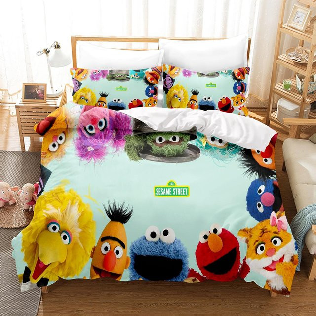Gu Tao Sesamstraße Anime Bettwäsche-Set 3-teilig aus Polyester, Mehrfarbig, B/H: 240 x 220 cm - Bild 1