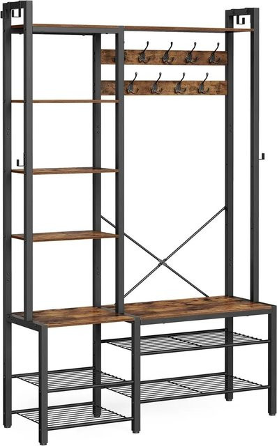 Vasagle Garderobenständer mit Sitzbank und Haken in Braun-Schwarz, B/T/H: 40 x 120 x 190 cm - Bild 1