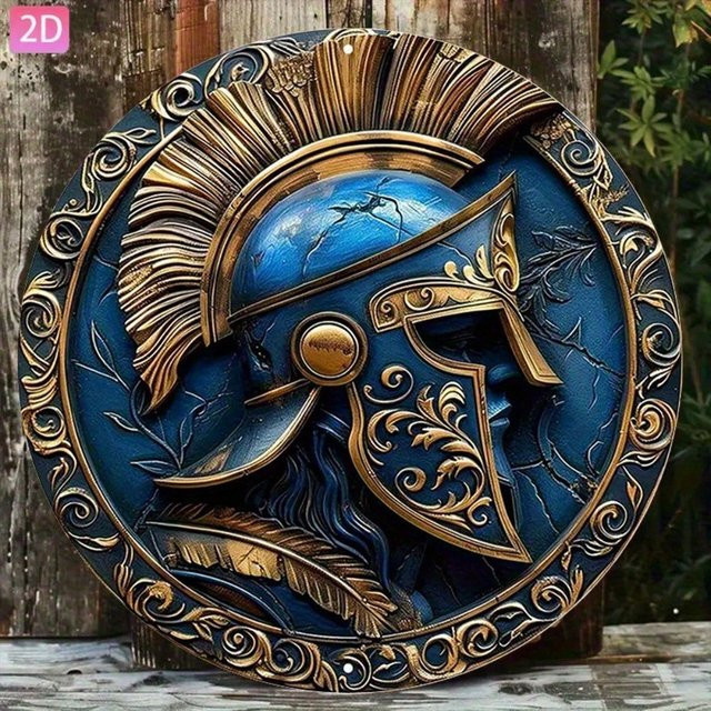 Spartaner Helm 2D Metall-Wandkunst Vintage Römischer Krieger Deko von CIFBUY in Blau, B/H: 20 x 20 cm - Bild 1