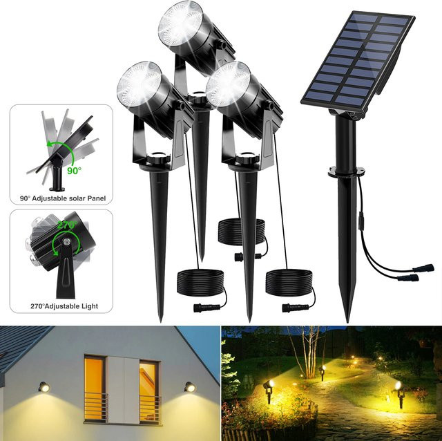 T-SUNRISE Solar LED Außenleuchte IP65 Strahler aus Aluminium in Schwarz und Silber für Garten und Hof - Bild 1