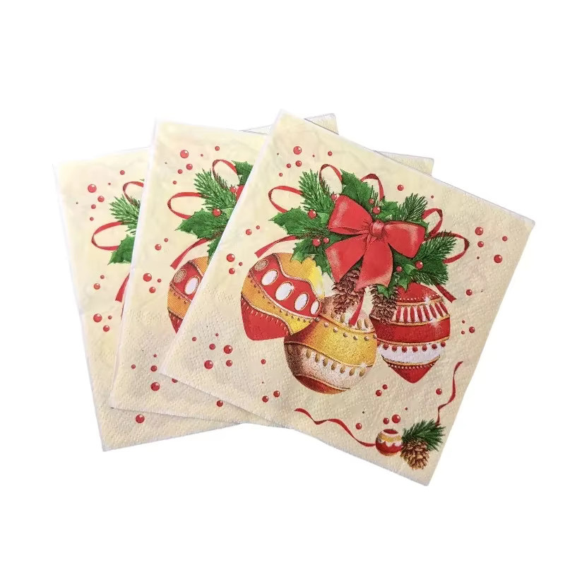 GUANYAO Weihnachtsservietten mit Santa Claus, Glocken, Kranz und Tannenzapfen Motiv, 2-lagig, 20 Stück, Multicolour - Bild 6