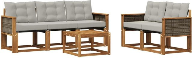 vidaXL Outdoor-Sofagarnitur aus Akazienholz mit Textilene und Kissen, 6-teilig, Grau/Natur - Bild 1