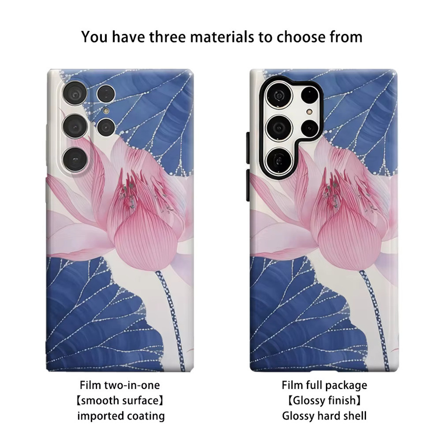 Handyhülle Blaue Lotus Art für Samsung Galaxy S25 Ultra, S24 und S23 Ultra Plus mit glänzender doppellagiger Rückseite in Blau und Multicolour - Bild 2