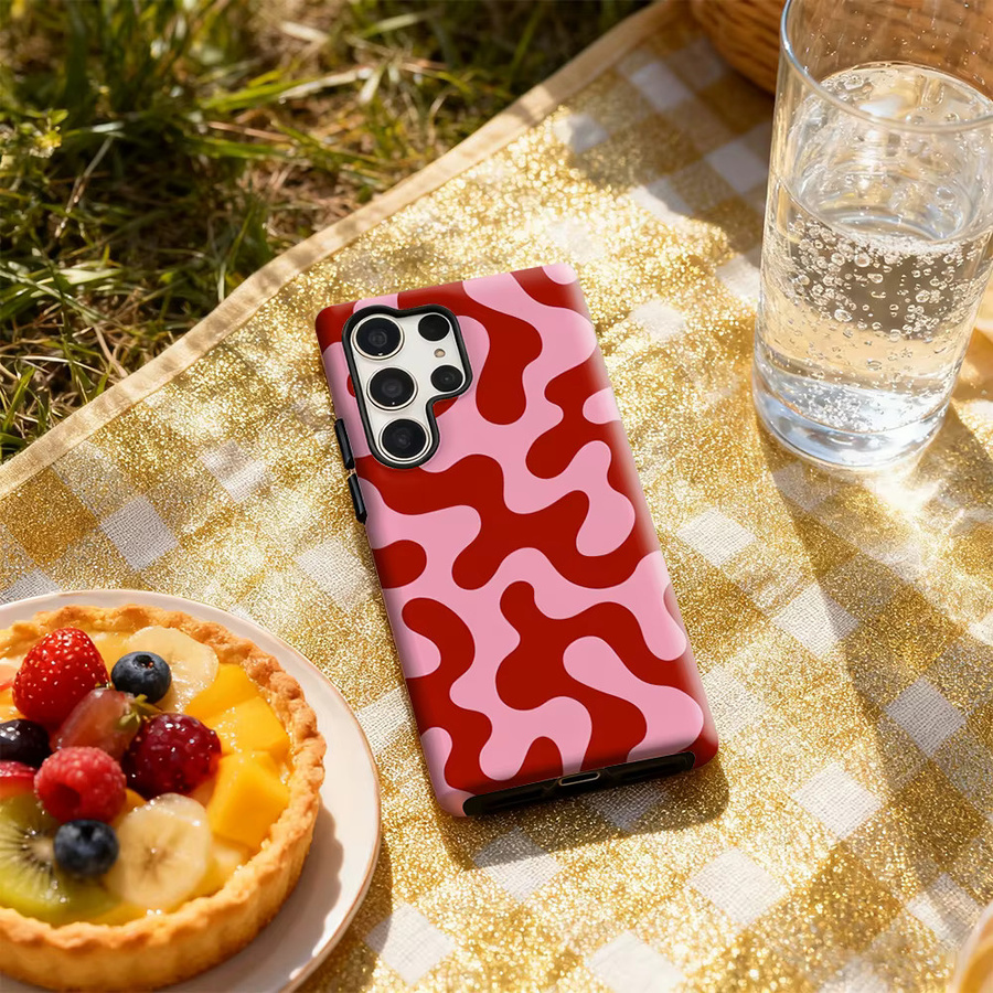 Künstlerische Samsung Galaxy Handyhülle mit fließendem Muster in Rot und Rosa für Galaxy S25 Ultra, S24 und S23 Ultra Plus mit glänzender doppellagiger Rückseite - Bild 5