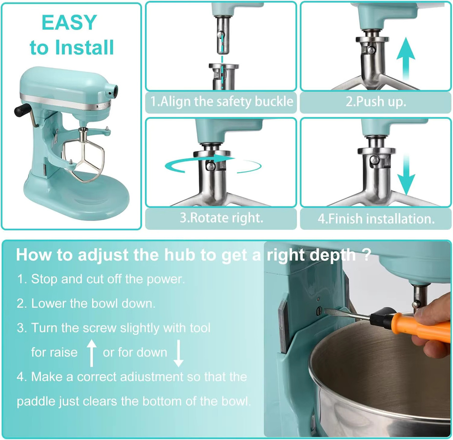 Airkitrep Flachrührer aus poliertem Edelstahl für KitchenAid 5-6 Quart Bowl-Lift Standmixer, Farbe: Silber - Bild 2