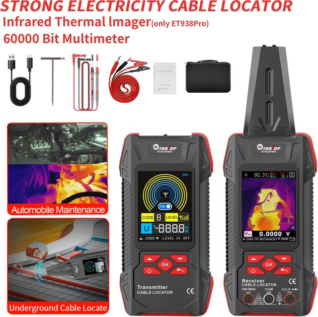 TOOLTOP Multifunktionaler Kabelsucher mit Multimeter und Wärmebildkamera, 3 Zoll, Schwarz, zur Inspektion von Untergrundkabeln, Rohrleitungen und Fußbodenheizungen - Bild 1
