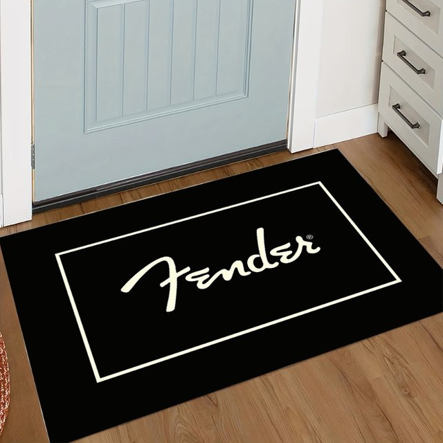 Fender Logo Teppich in Schwarz-Weiß für Musikzimmer und Studio - Bild 1