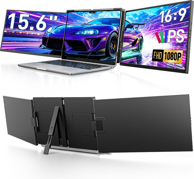 Dopesplay Triple Screen Extender für Laptops 15,6 Zoll, 1080P FHD IPS Dual Externe Monitore für Macbook und Windows, Schwarz - Bild 1
