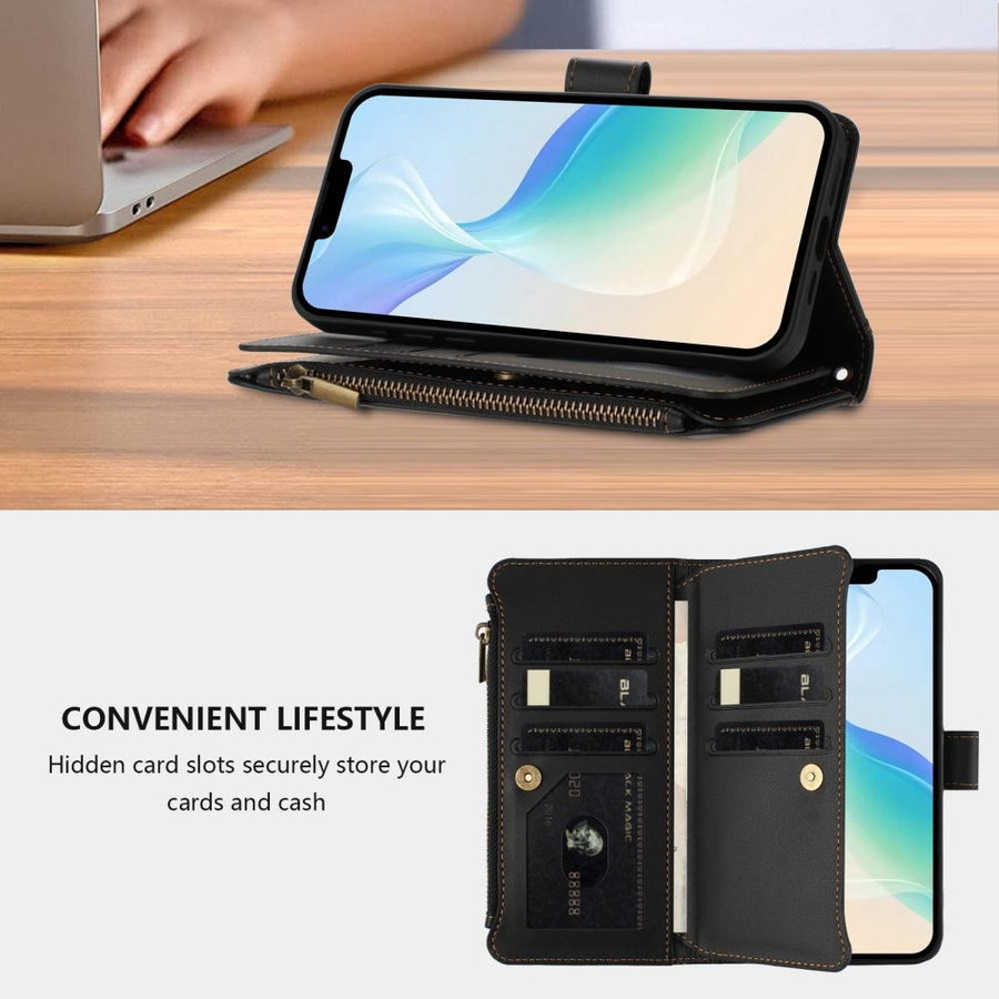 Magnetische Leder-Klapphandyhülle im Business-Stil für Motorola Moto G05 G15 G56 G86 G05 G06 G17 G57 G67 G77 Power, Farbe: Schwarz - Bild 3