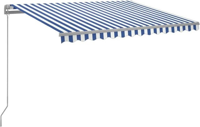 vidaXL Markise manuell einziehbar mit LED in Blau-Weiß, B: 300 cm, H: 250 cm - Bild 1