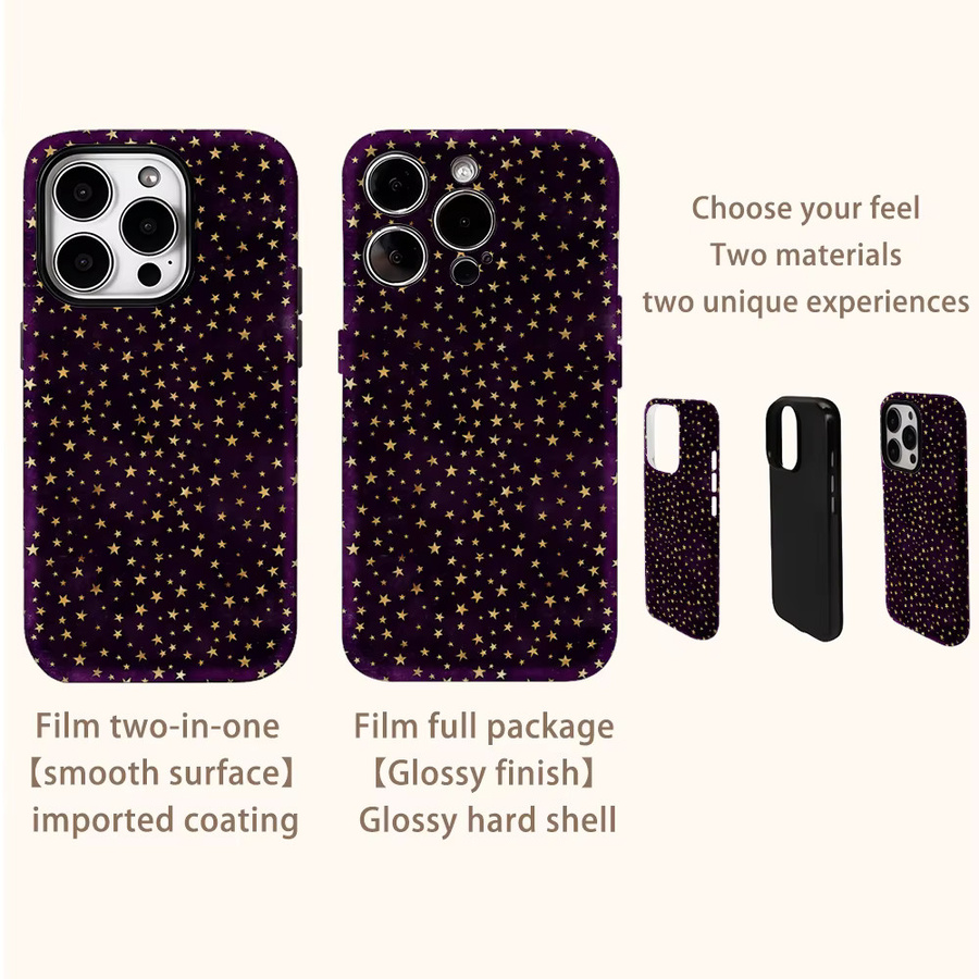 Potdemiel Handyhülle Golden Stars für iPhone 17AIR 16E 16 15 14 13 12 11 17 Pro Max Plus mit doppelschichtiger Rückseite in Purple - Bild 3