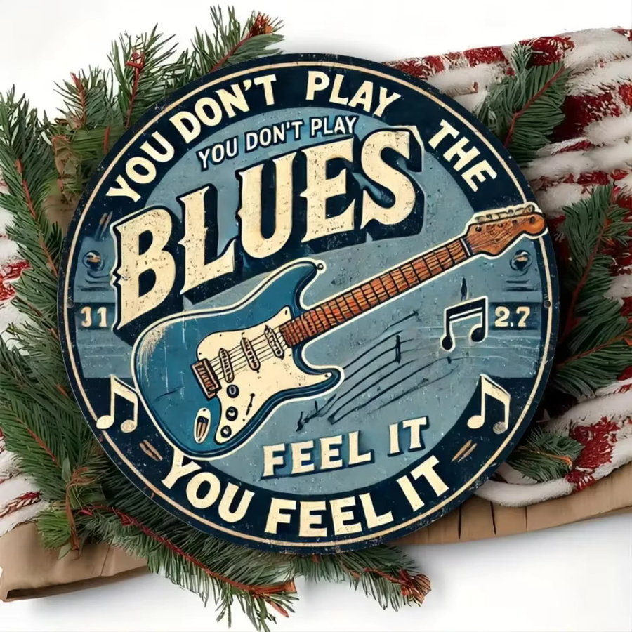 Vintage Blues Gitarren Metallschild von Potdemiel – Runde Wanddekoration aus Eisen für Bar, Café und Küche, Durchmesser: 20 cm - Bild 5