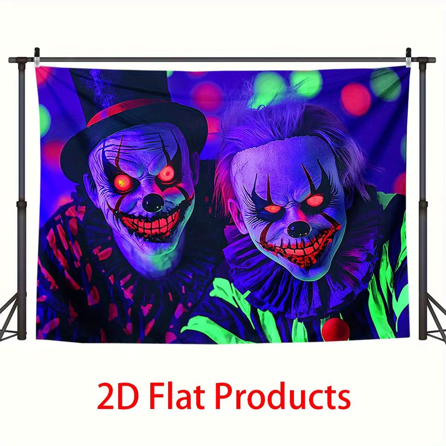 VIKAMA Gruseliger Clown-Wandteppich aus Jacquard-Stoff in Lila und Grün für deine Halloween-Dekoration - Bild 2