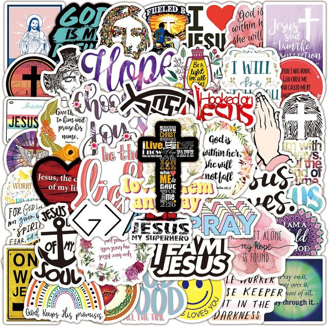 Charile Cartoon Jesus Bibel Aufkleber Set mit religiösen Sprüchen in Mehrfarben zur Dekoration von Telefonhüllen, Gepäck und Kühlschränken - Bild 1