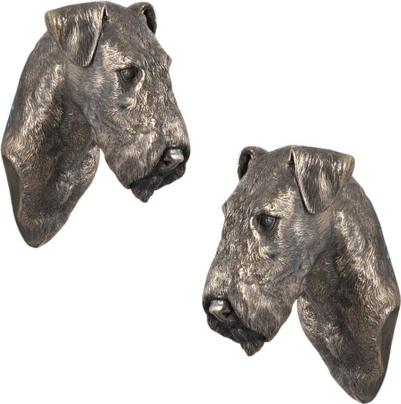 Art-Dog Hundestatue Airedale Terrier und Bingley Terrier als hängende Büste in Braun und Silber aus Kunstharz und Metall - Bild 1