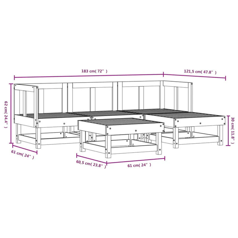 Vidaxl 5-teiliges Gartenmöbel-Set aus massivem Kiefernholz in Weiß im rustikalen Design - Bild 2