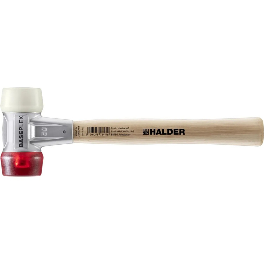 Halder Baseplex Schonhammer aus Nylon und Cellulosacetat mit Zinkdruckgussgehäuse, Durchmesser: 50 mm, Farben: Rot, Weiß, Mehrfarbig - Bild 1