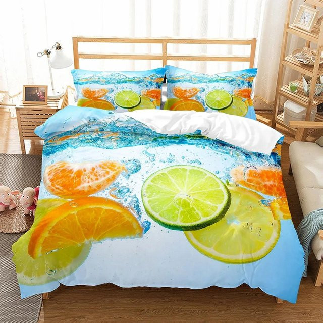 Bettwäscheset mit Zitronen-Fruchtmuster von Your Warm Home, mehrfarbiges Bettbezug-Set aus Mikrofaser für Erwachsene, Breite: 173 cm, Höhe: 218 cm - Bild 1