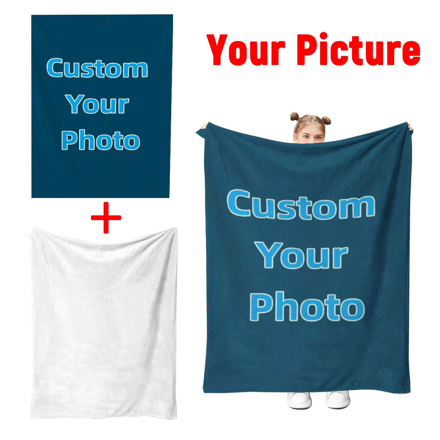 Personalisierte Foto-Fleece-Decke von SRH in Blau, weiche und warme Winter-Plüschdecke für Sofa und Bett - Bild 2