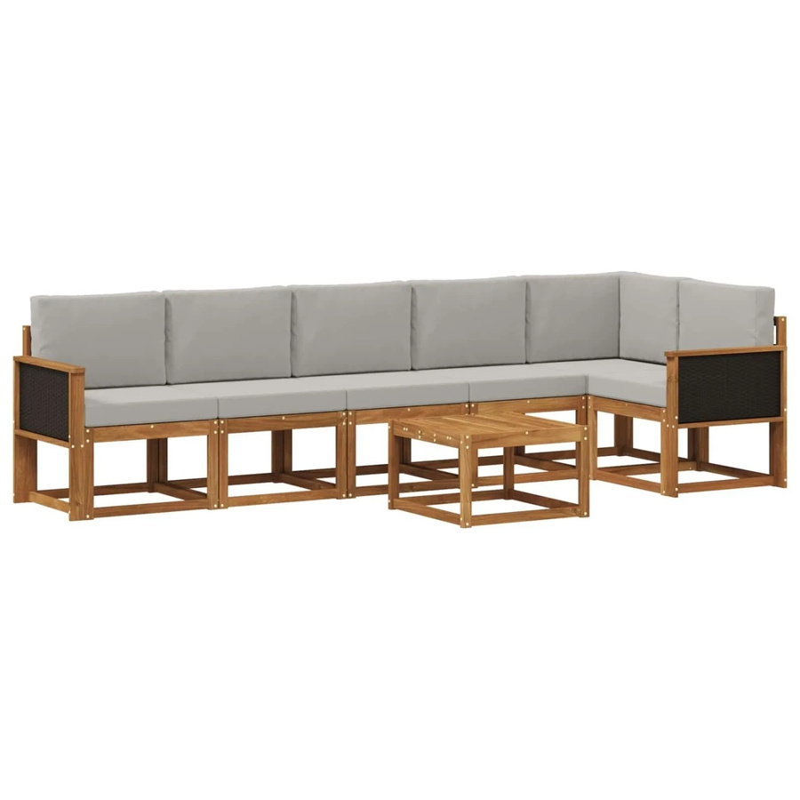 vidaXL Outdoor-Sofagarnitur aus Akazienholz und Polyester in L-Form, 7-teiliges Set, Braun und Hellgrau - Bild 2