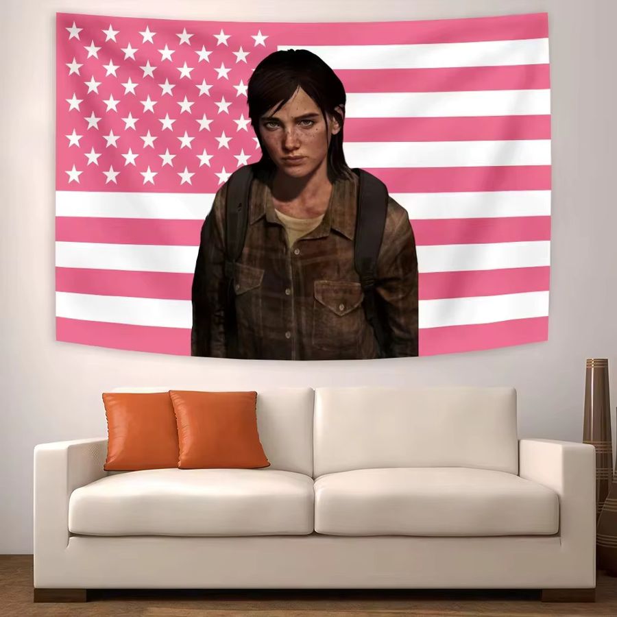 E-Ellie Manga Tapisserie Pink mit American Flag Design als Wanddekoration für dein Teenager Zimmer - Bild 1