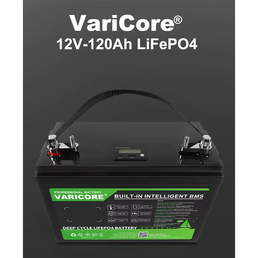 VariCore Lithium-Eisenphosphat-Batterie 12 V 120 Ah in Schwarz mit integriertem BMS für Solaranwendungen, Wohnmobile, Boote und netzunabhängige Systeme - Bild 3