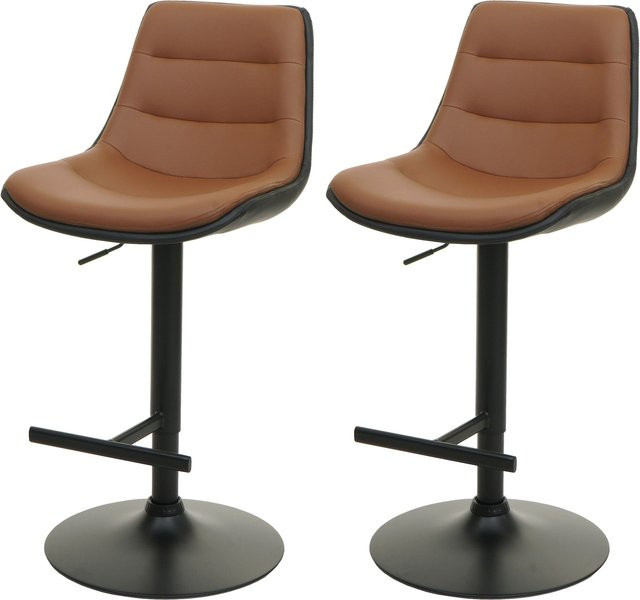 2er-Set Barhocker MCW-L85 aus Kunstleder in Braun, höhenverstellbare Drehhocker mit Lehne - Bild 1