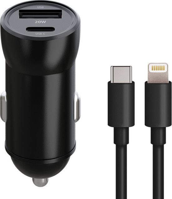 MaXlife KFZ-Ladegerät MXCC-04 mit Lightning-Kabel, 20W, 3A, 1 x USB-A und 1 x USB-C, Schwarz - Bild 1