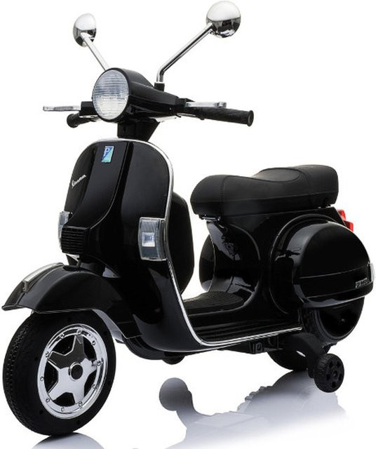 TPFLiving Vespa Elektro-Kindermotorrad, Ledersitz und Stützräder, schwarz - Bild 1