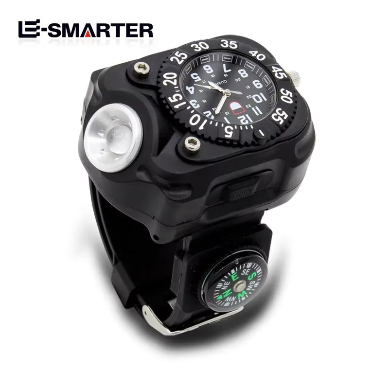 ESMARTER Wiederaufladbares LED-Handgelenklicht in Schwarz mit Uhrfunktion und Silikonarmband für Outdoor und Sport - Bild 2