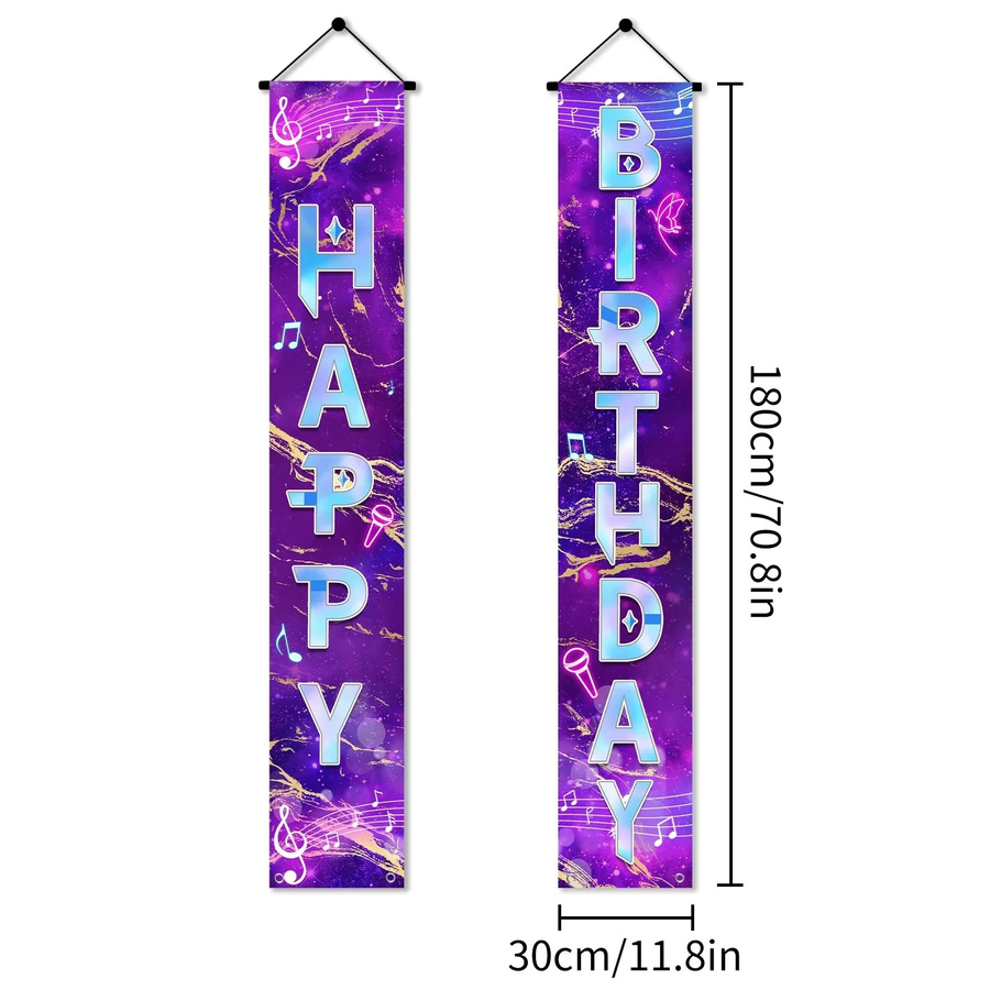 AFYPRTY Geburtstagsbanner Set mit Musiknoten und Galaxie-Design in Lila, Rechteckiges Polyester-Türbanner für deine Geburtstagsparty, Breite: 30 cm, Höhe: 180 cm - Bild 3