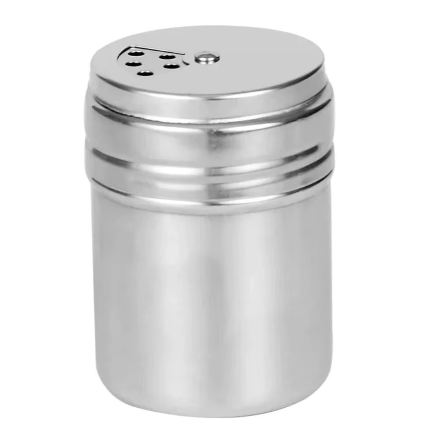 Mehrzweck-Gewürzglas aus Edelstahl in Silber mit drehbarer Abdeckung für Salz, Zucker und Pfeffer - Bild 3