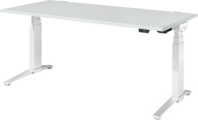Schäfer Shop Genius ERGOSTYLE S Schreibtisch elektrisch höhenverstellbar, Rechteck, C-Fuß mit Memory Master, lichtgrau/weiß, B: 180 cm, T: 80 cm, H: 63,5-130,5 cm - Bild 1